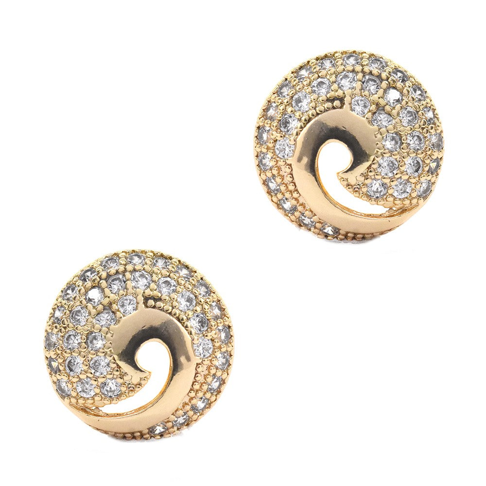 GFE6670 - Brass gold plated cubic zirconia cutout swirl stud earrings