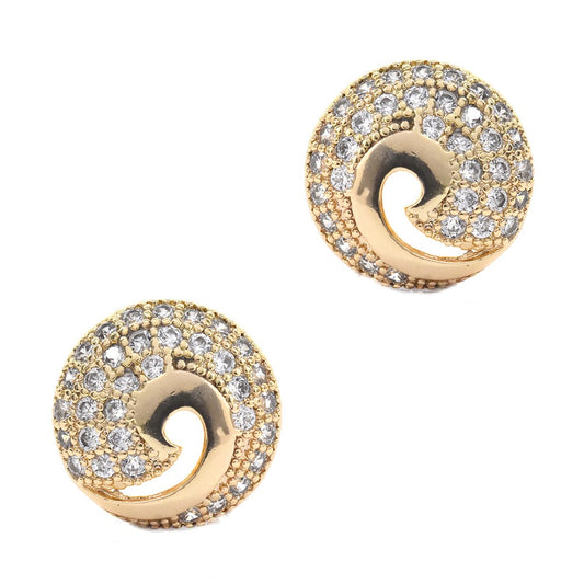 GFE6670 - Premium brass gold plated cubic zirconia cutout swirl stud earrings