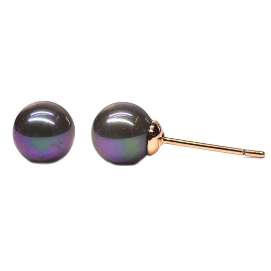Premium gold plated 7mm purple green pearl stud earring