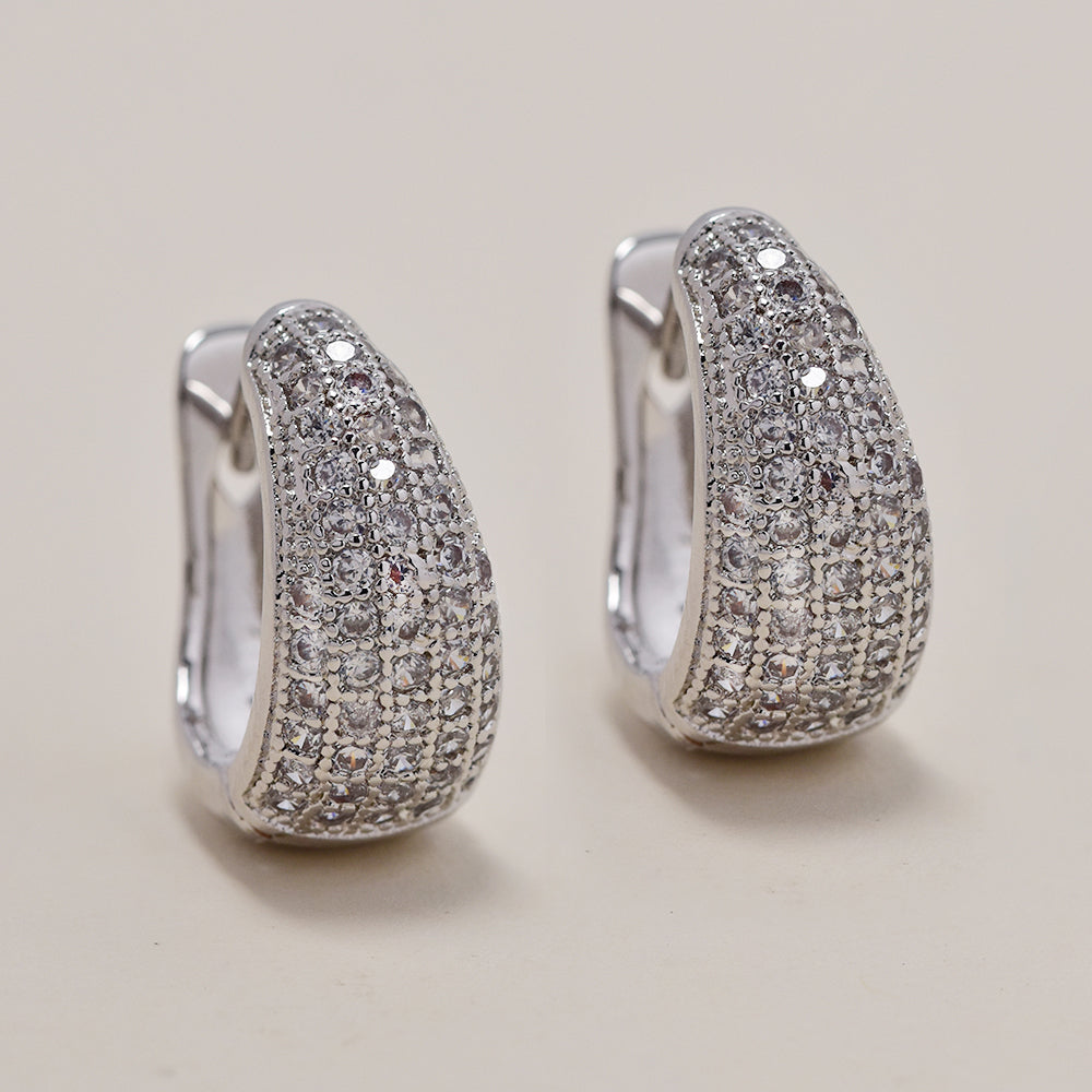 Premium silver plated cubic zirconia multi row tapered huggie earring - GFE786