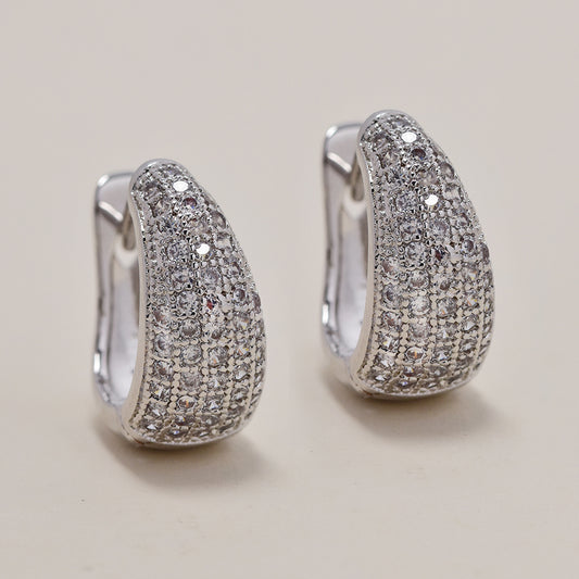 Premium silver plated cubic zirconia multi row tapered huggie earring - GFE786