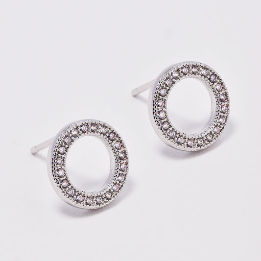 Premium plated cubic zirconia round cutout stud earrings