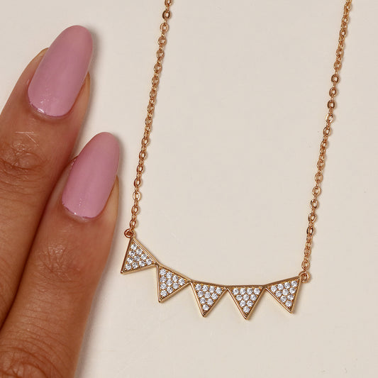 Premium gold plated cubic zirconia pave triangle bar necklace