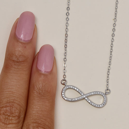 GFN3669 - Premium brass cubic zirconia infinity necklace