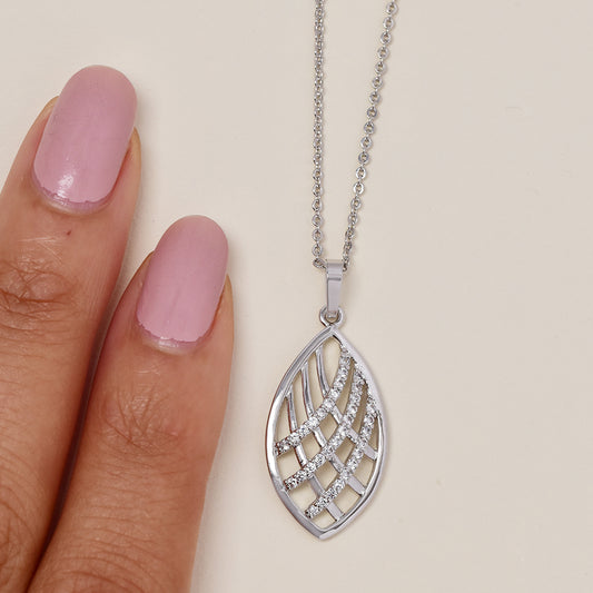 GFP900 - Premium brass silver plated cubic zirconia decorative leaf pendant necklace
