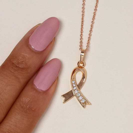 Premium rose gold plated cubic zirconia ribbon necklace