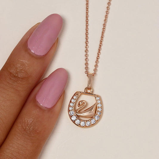 GFP9083 - Premium brass rose gold plated cubic zirconia swan necklace