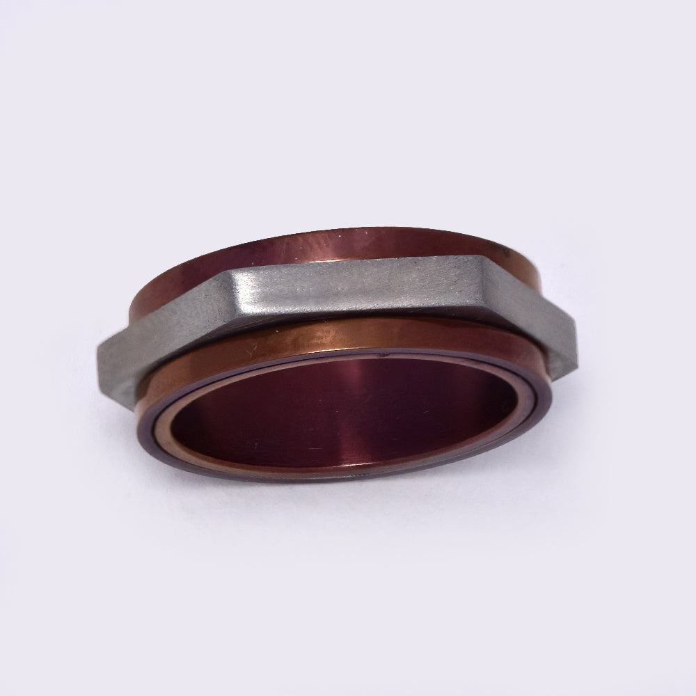 Stainless steel brown & steel fidget nut ring - HXSR388