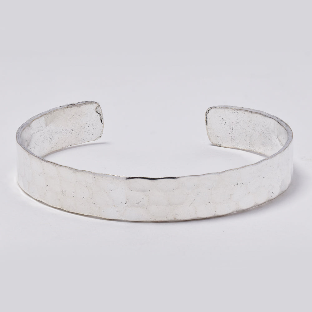 Brass rhodium cuff bangle with hammered design