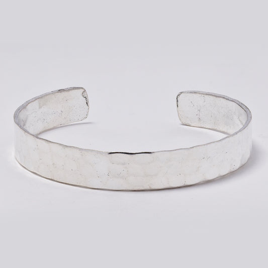 Brass rhodium cuff bangle with hammered design