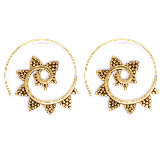 Brass gold plated triangle detailed swirl coil earrings