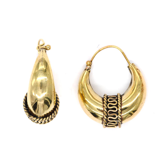 Brass gold plated oval Celtic hoop earring
