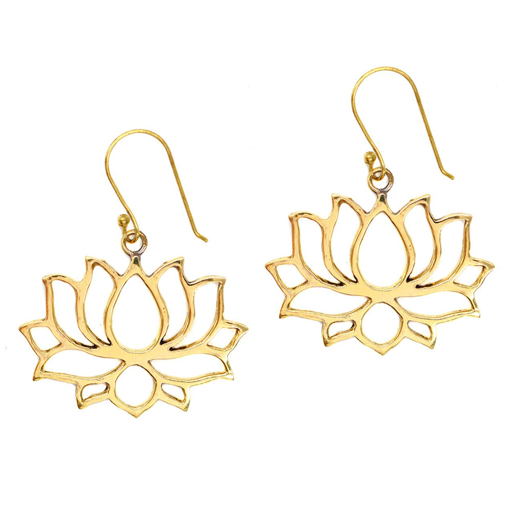 Brass cutout lotus flower drop earrings