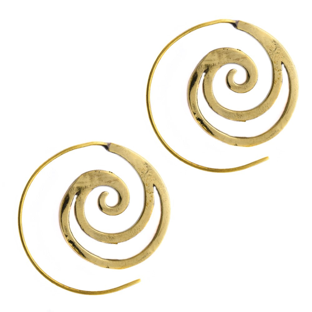 Brass gold cutout coil earring - IFE171
