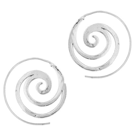 Brass rhodium cutout coil earring