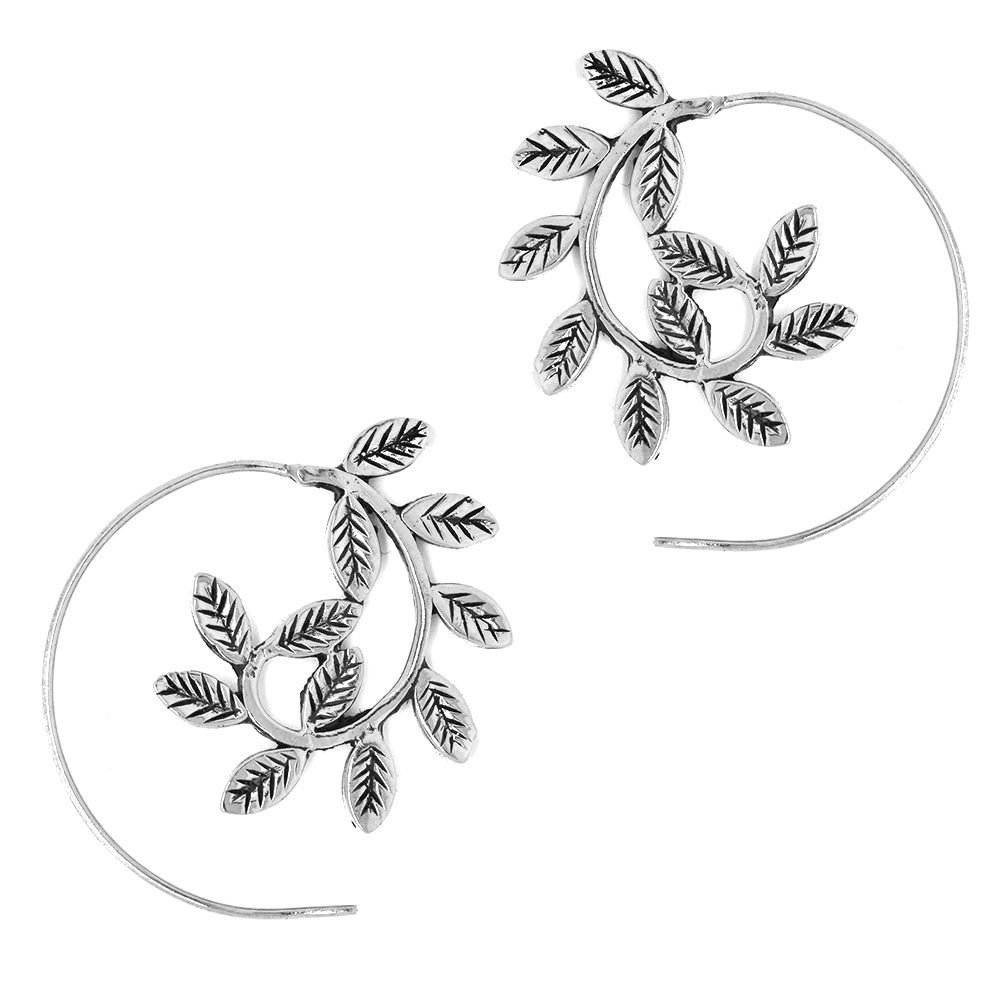 Brass rhodium leaf edge coil earring - IFE176
