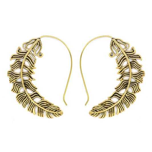 Brass gold oxidized leaf drop earring - IFE179