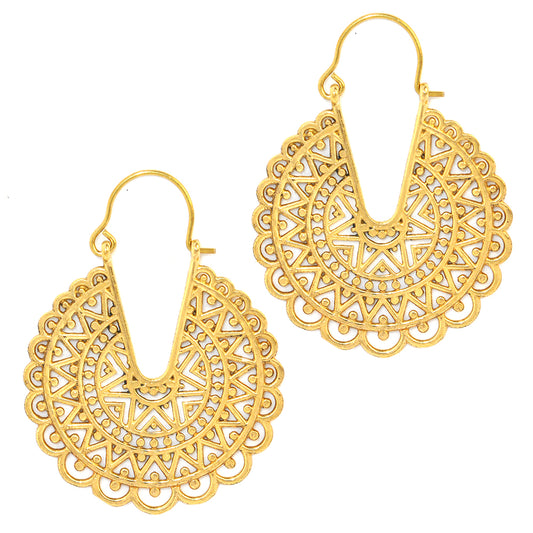 Brass fan like filigree statement earrings - IFE217