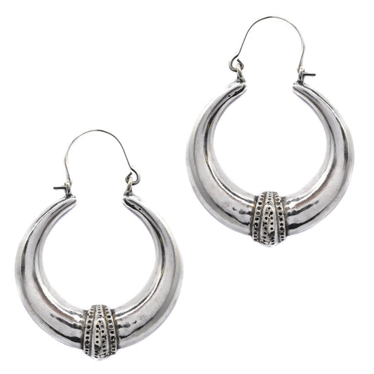 Brass silver dot lattice work statement hoop earring - IFE221