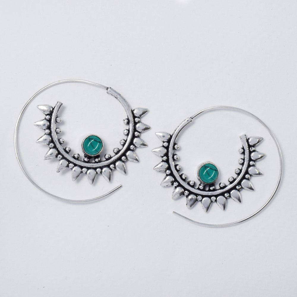 Brass spike coil earring with gemstone - IFE227