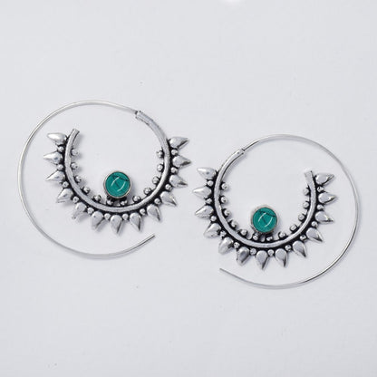 Brass spike coil earring with gemstone - IFE227
