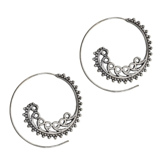 Brass Rhodium cutout 9 swirl coil earring