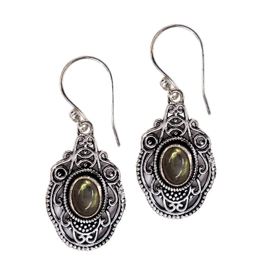 Brass gemstone delicate decorative oval drop earring