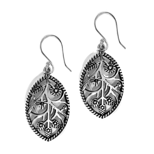 Brass tapered filigree silver drop earrings