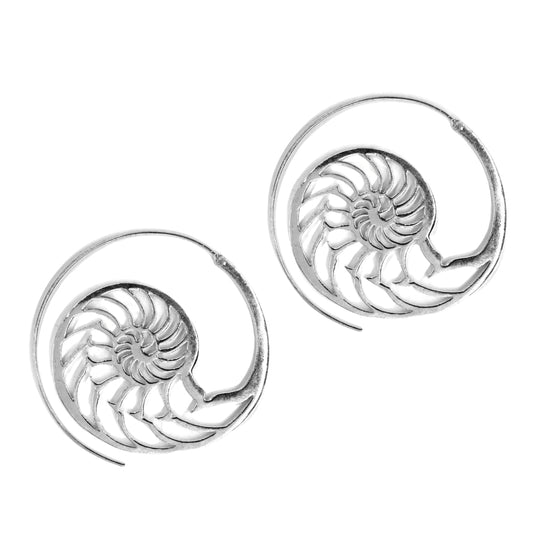 Brass shell theme coil silver plated earrings