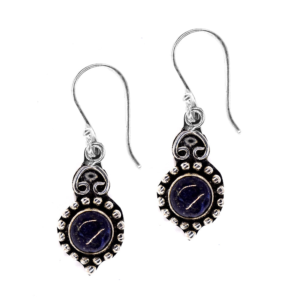 Brass swirl tip gemstone drop earrings
