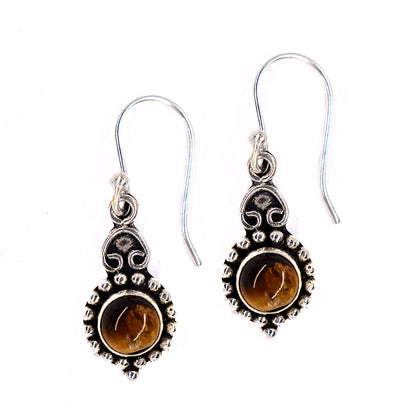 Brass swirl tip gemstone drop earrings