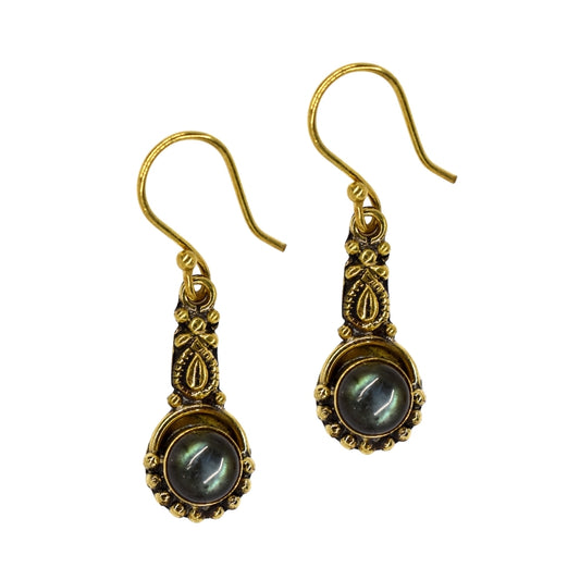 Brass gemstone decorative tip drop earrings