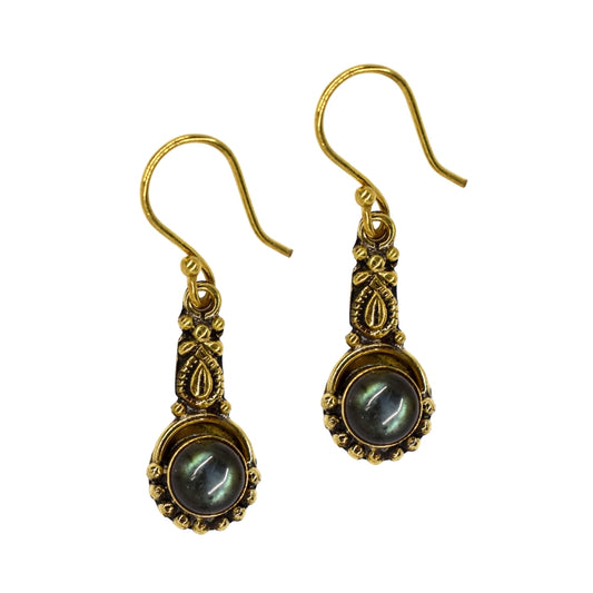 Brass gemstone decorative tip drop earrings - IFE564