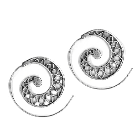 Brass coil lotus leaf cutout coil earring