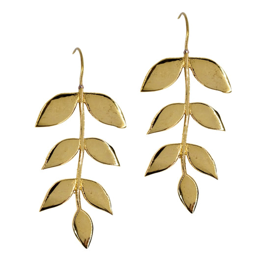 Brass plain fern leaf statement earring