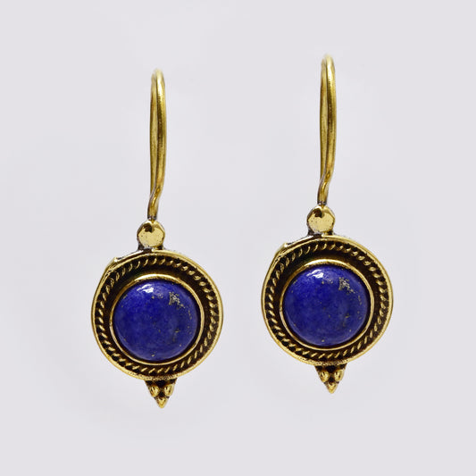 Brass weave frame Gemstone hook earring - IFE606