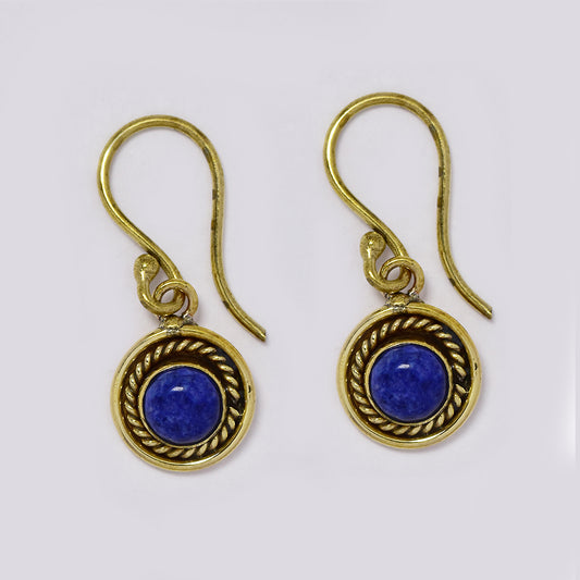 Brass rope weave framed gemstone drop earring - IFE717