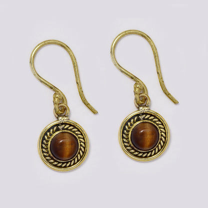 Brass rope weave framed gemstone drop earring