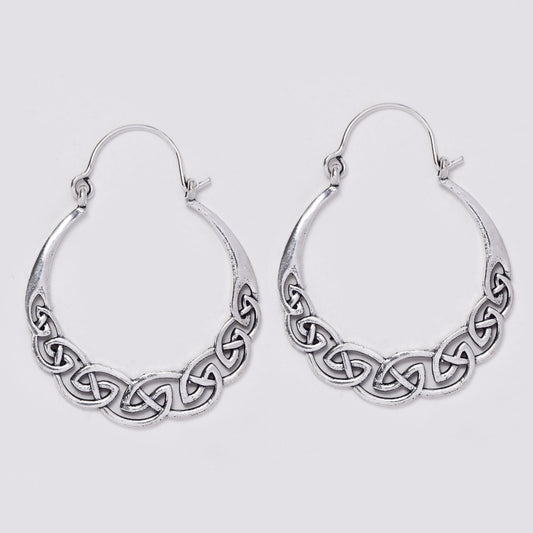 Brass flat Celtic knot basket design brass hoop earrings