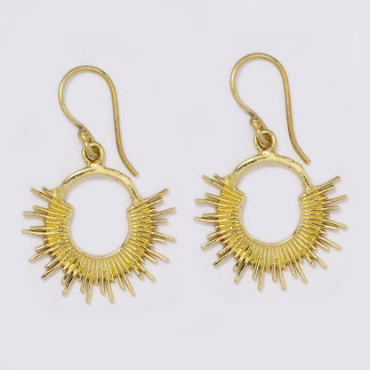 Brass circular disc & spikes design earrings