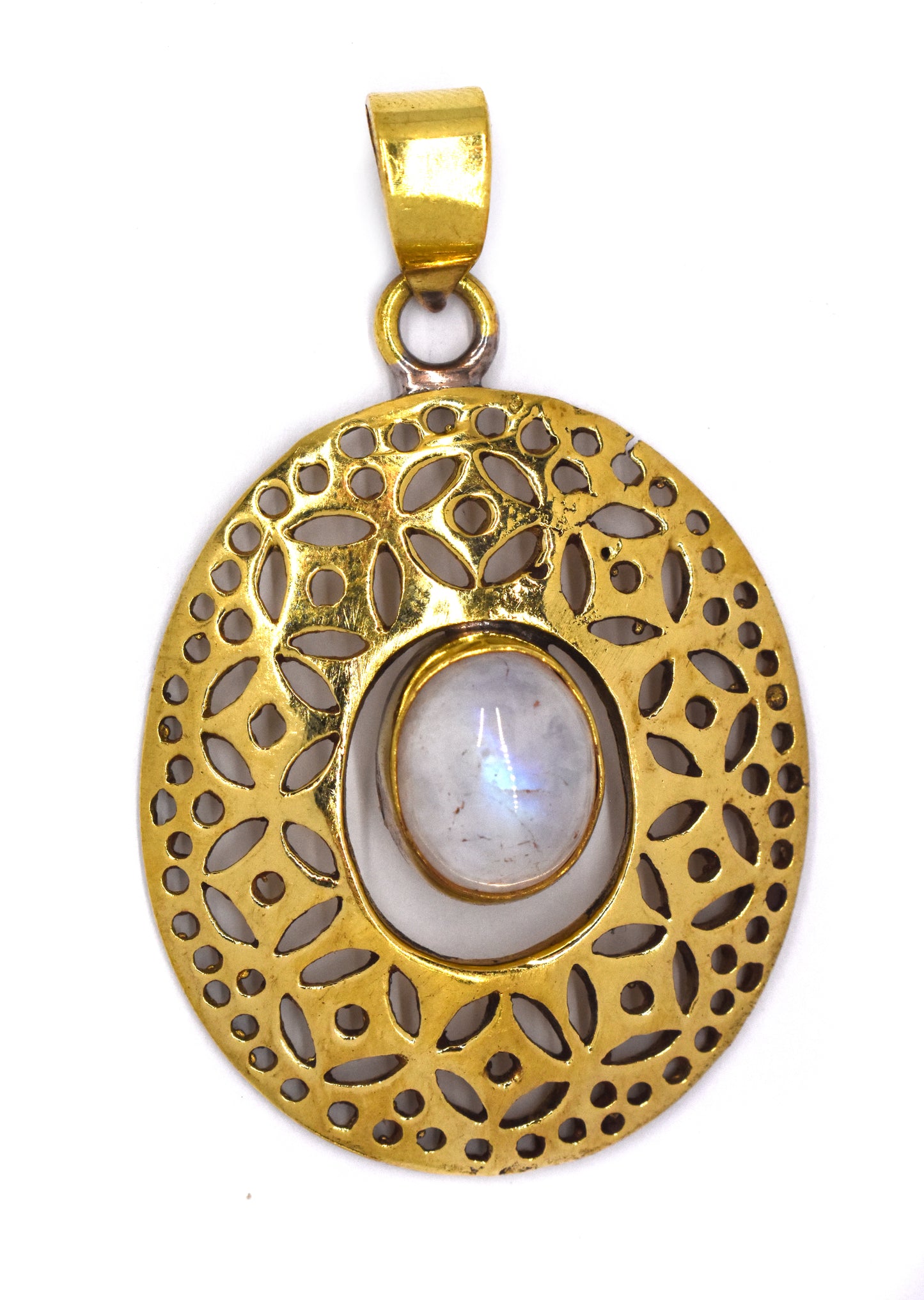 Brass oval moonstone pendant - IFP290