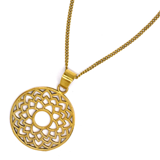 Brass lotus petal mandala disc pendant - IFP295