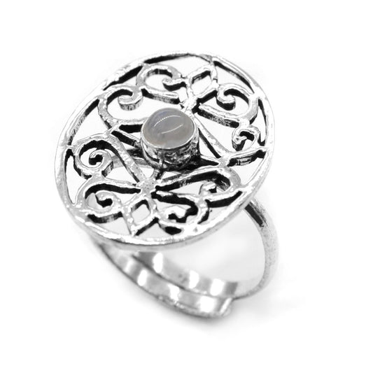 Brass filigree cutout oval Moonstone free size ring - IFR080