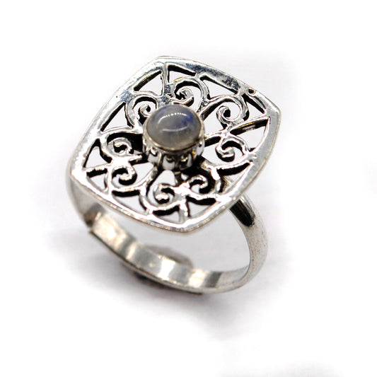 Brass filigree cutout square Moonstone free size ring - IFR081
