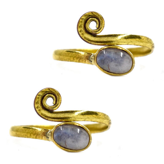 2 Pack brass coil ring with gemstone - IFR502