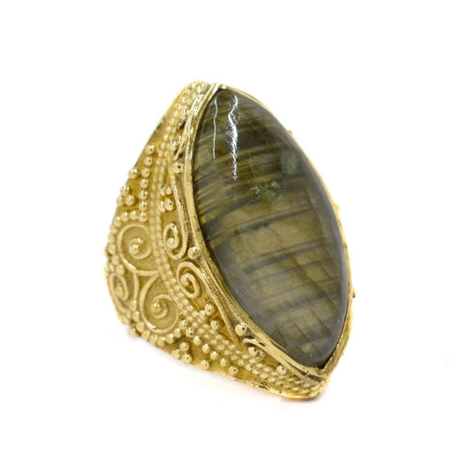 Brass Gemstone chunky filigree shield shape ring