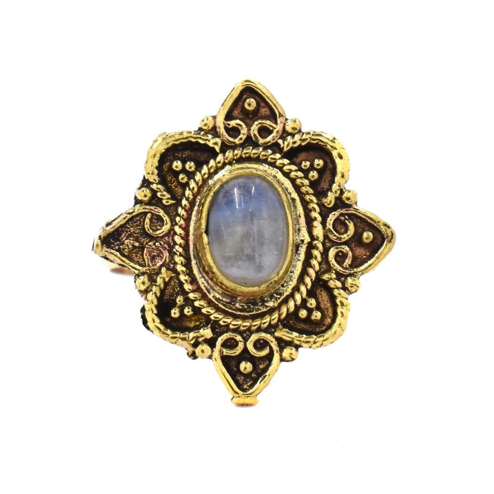 Brass oxidized gemstone flower ring - IFR521