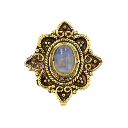 Brass oxidized gemstone flower ring - IFR521