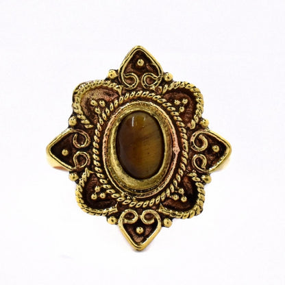 Brass oxidized gemstone flower ring - IFR521