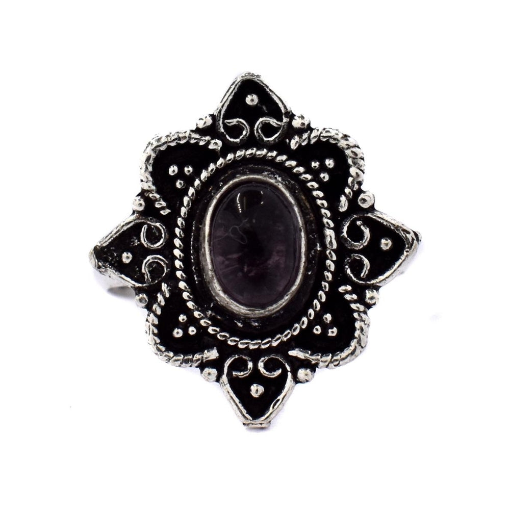 Brass oxidized gemstone flower ring - IFR521